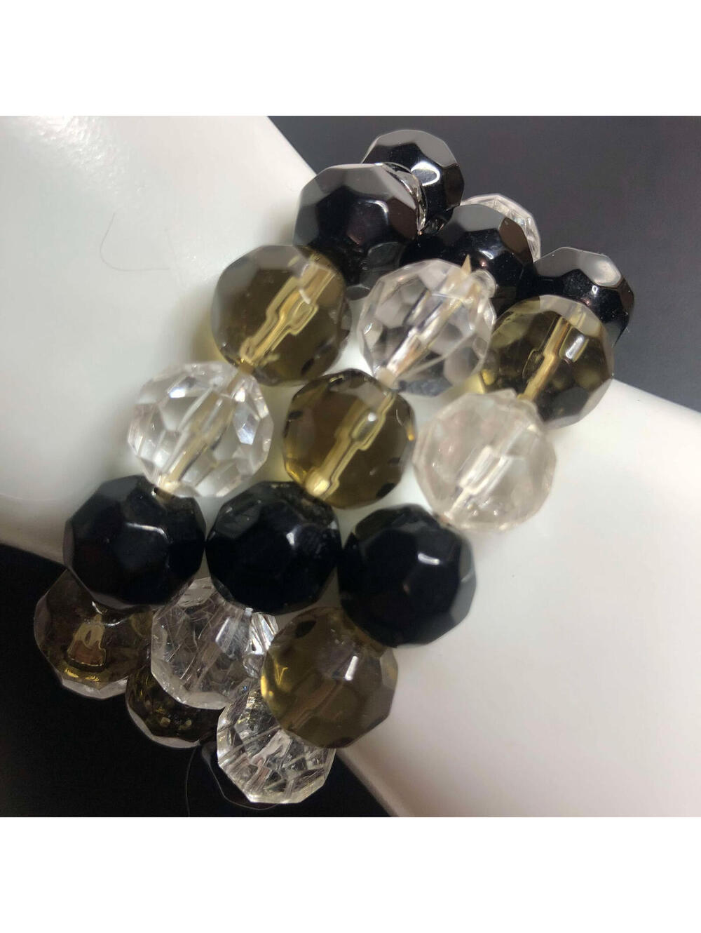 3182 Lot of 3 faceted beaded stretch bracelet Black clear smoke